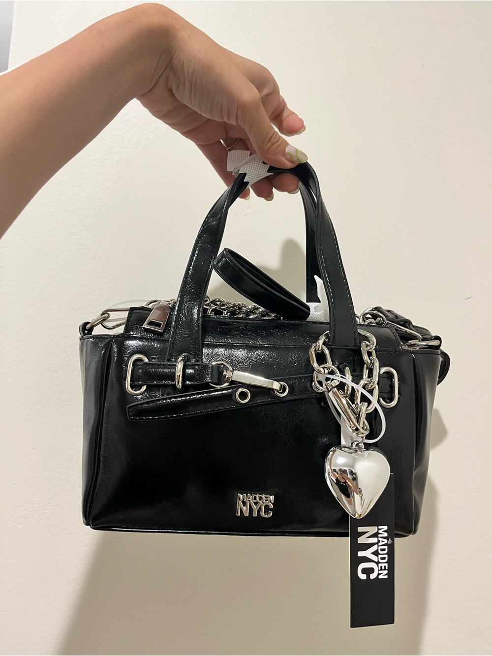 Black Patent Top-Handle Satchel